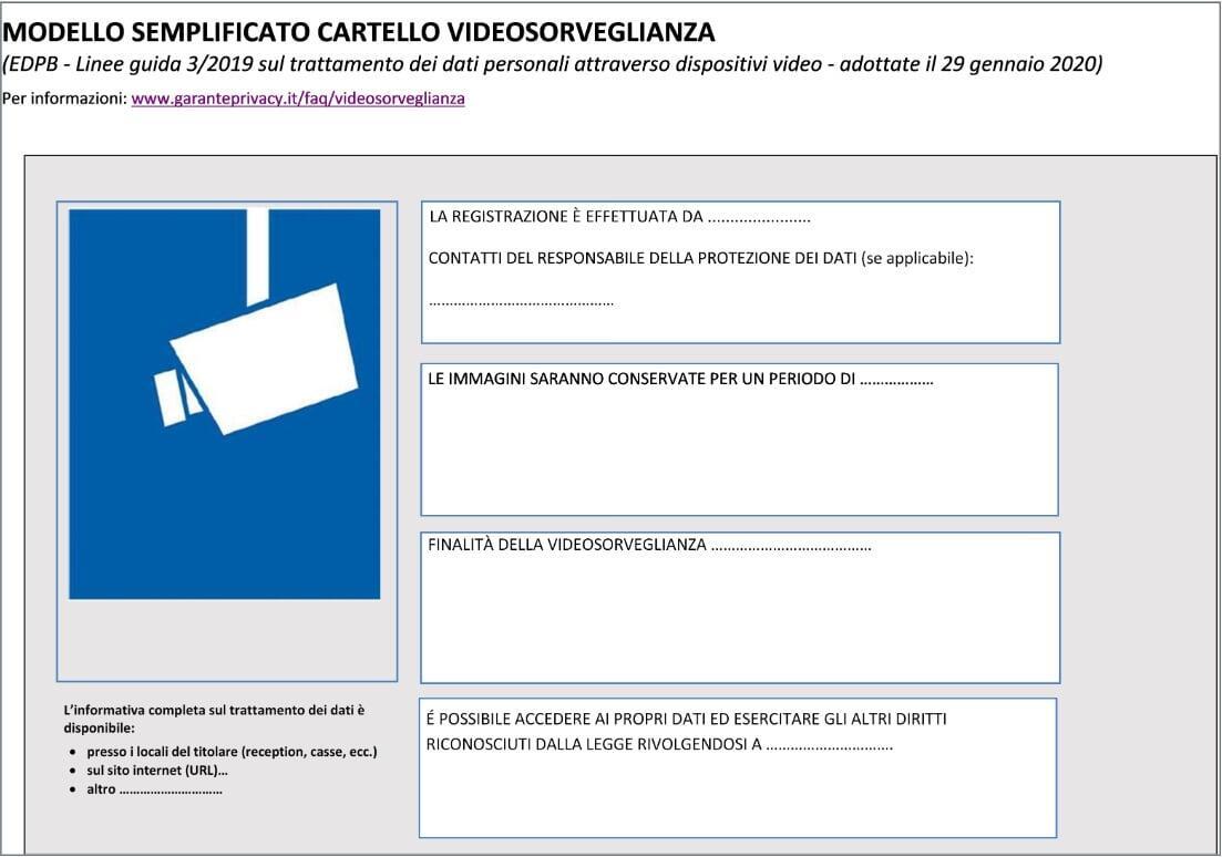 modello cartello videosorveglianza consigliata dal garante privacy